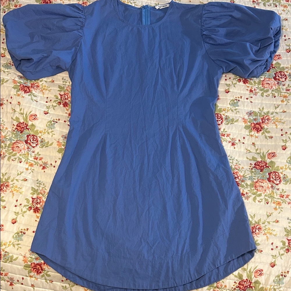 Day + Moon Blue Puff Sleeve Dress Womens Size Small